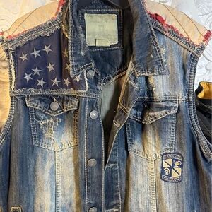 Smoke and rise Patriotic Denim Vest with Star Patch xl FEB $29 Sale! 🔥